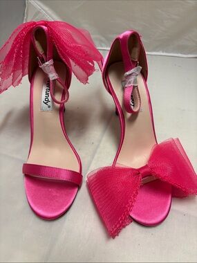Vertundy Bridal Pink Heels Stiletto Pump Asymmetric Mesh Bow Ankle Strap 6 New